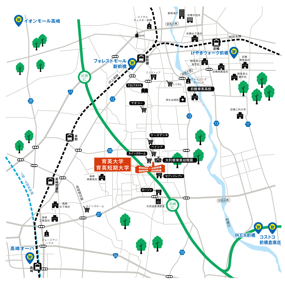 育英大学キャンパス周辺の地図